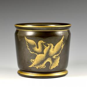Cache-pot en negro metálico y oro con palomas - Gio Ponti, Richard-Ginori, circa 1930